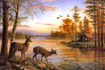 鹿 Painting - 川の近くのオジロ